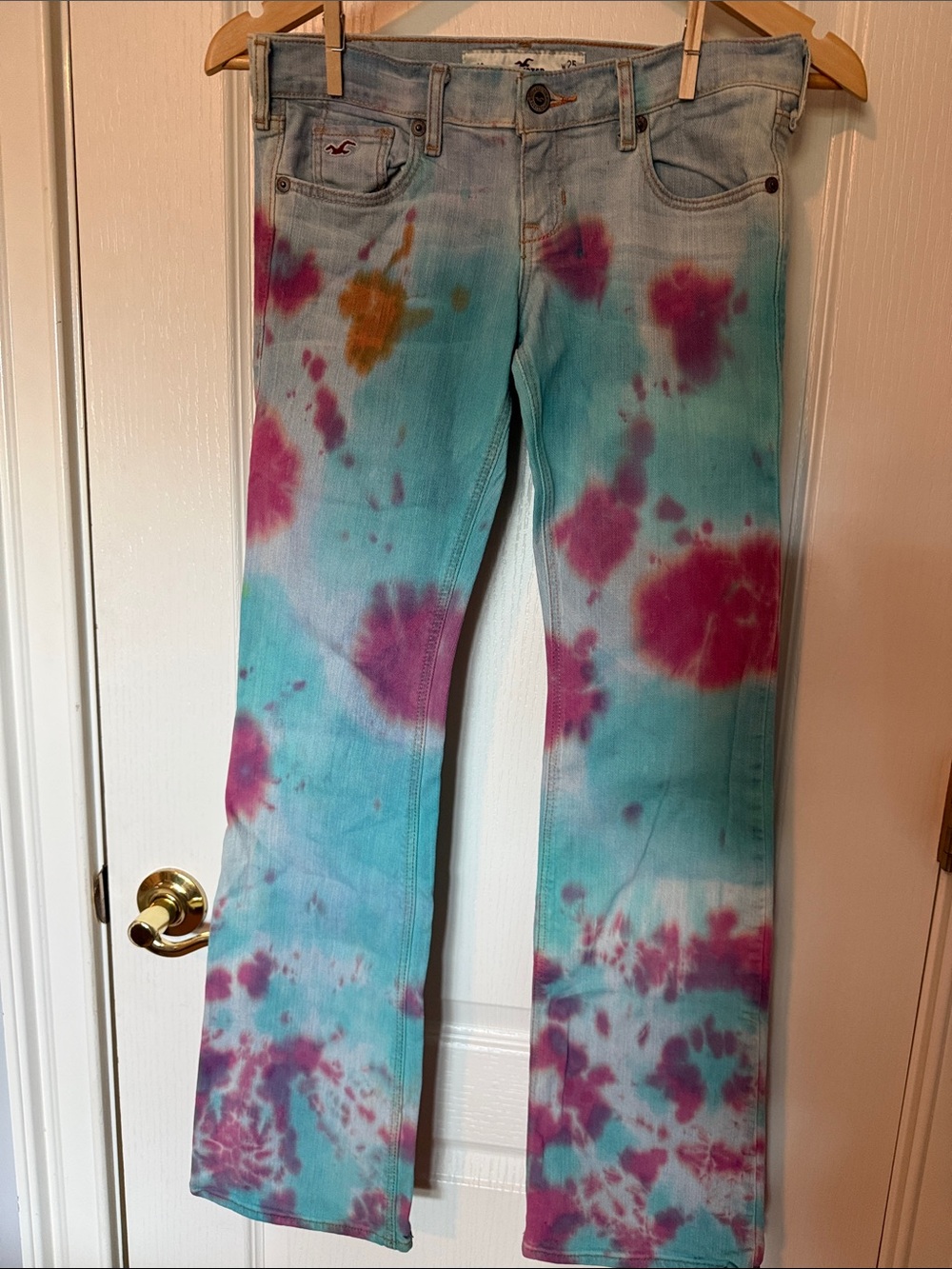 Hollister Aqua & Magenta Tie-Dye Flare Jeans